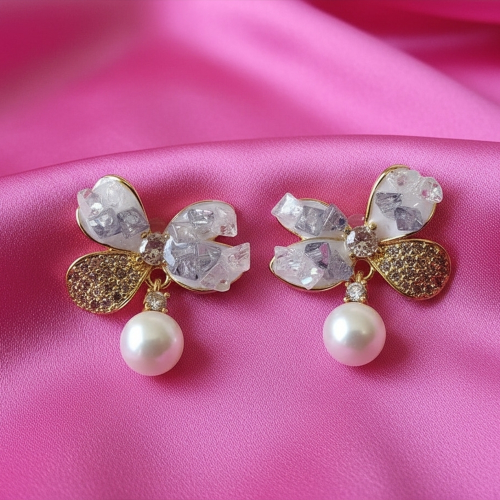 S925 Needle, Freshwater Pearl Drop Earrings‎ in Pink and White